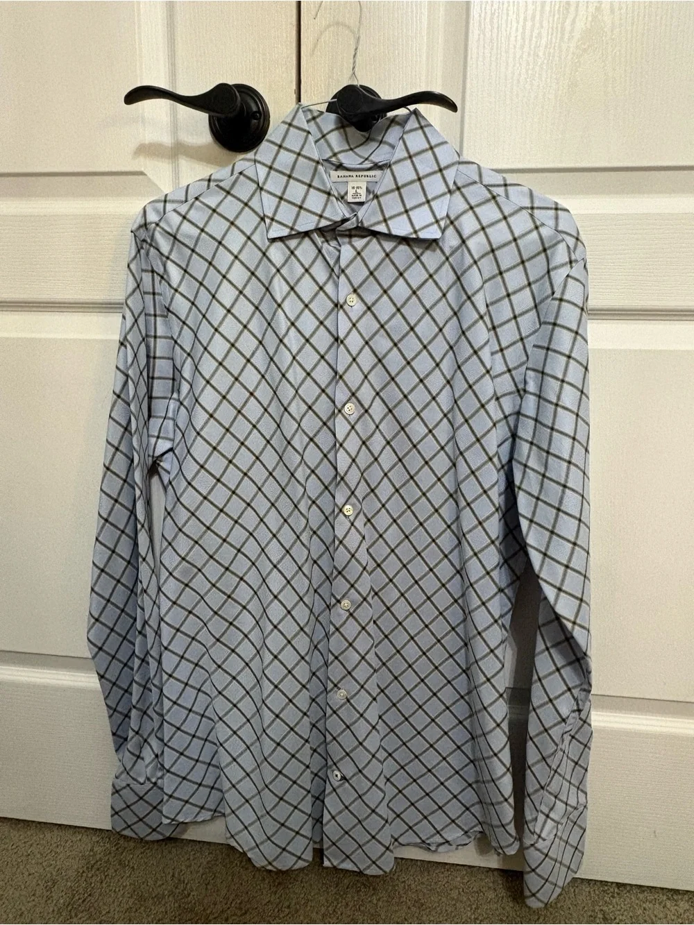 Banana Republic Light Blue and Brown Windowpane Dress Shirt